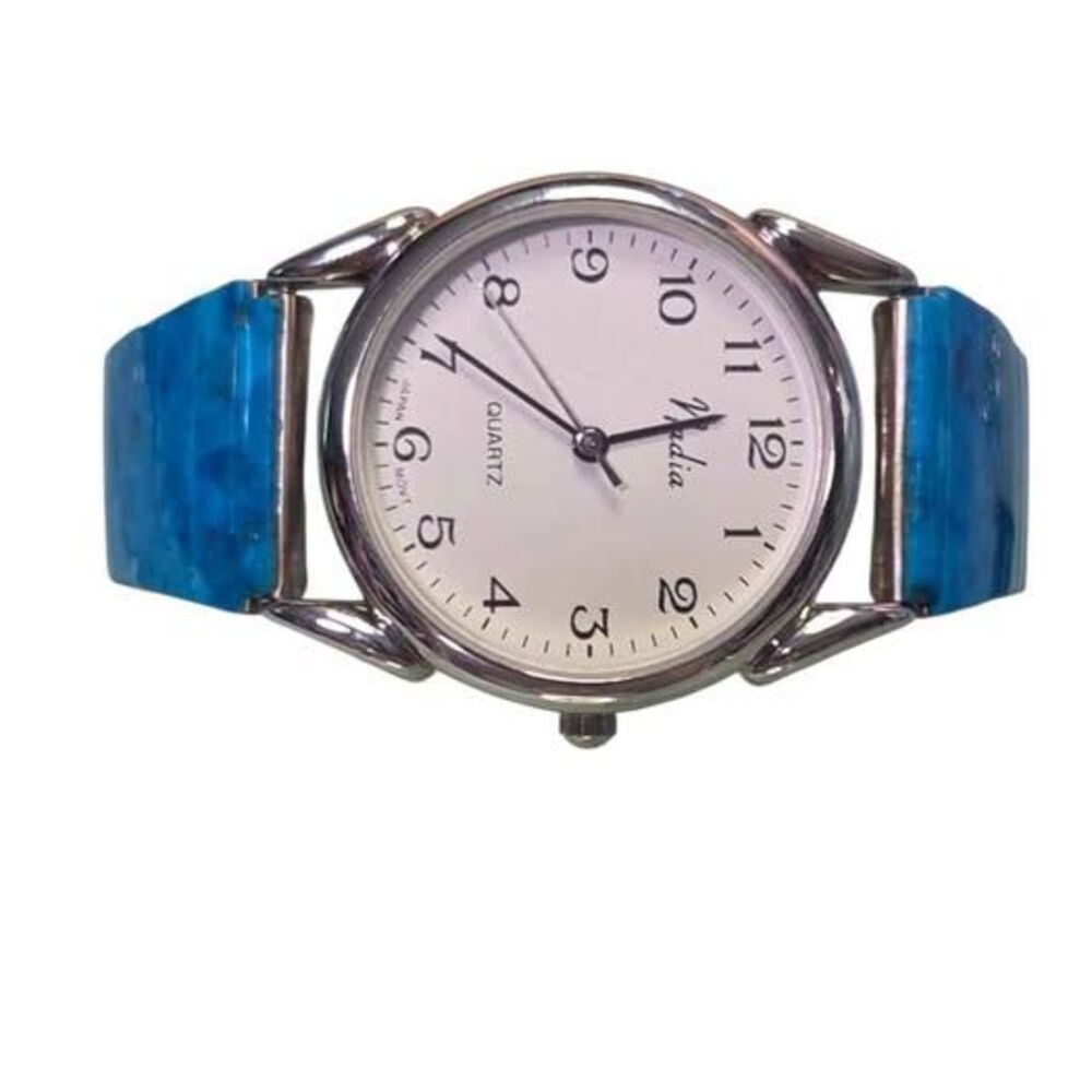 Vintage Nadia Quartz Watch Southwestern Genuine Turquoise Stretch Band Statement